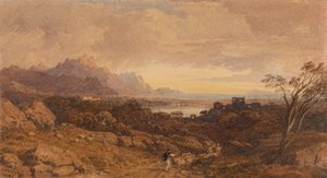 Romantische Landschaft mit fernen Bergen