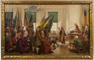 Erbeutete Flaggen von Yorktown zu Füßen des Kongresses niedergelegt von John Ward Dunsmore