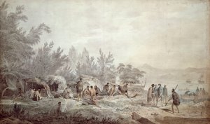 Kapitän Cook in Ship Cove, Queen Charlotte Sound von John Webber