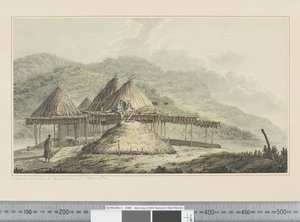 F.42 Sommer- und Winterbehausungen in Kamschatka, um 1783-84 (Aquarell)