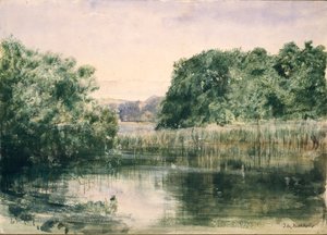 Blick auf einen See mit Bäumen, 1857 von John William Inchbold