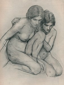 Studie für Die Nymphen finden den Kopf des Orpheus, um 1899 von John William Waterhouse