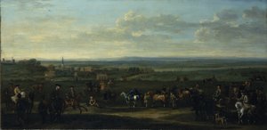 Ansicht von Old Newmarket mit Figuren und Pferden auf der Heide