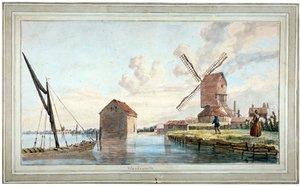 Flussuferansicht von Wandsworth, London, ca. 1798 von John william Edy