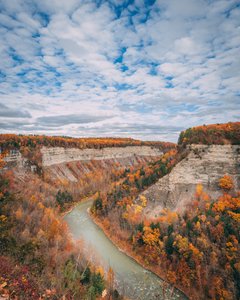 Herbstfarben in der Schlucht im Letchworth State Park, New York, USA