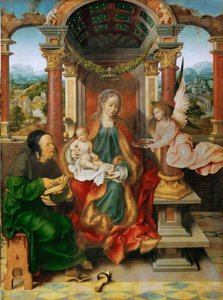 Die Madonna und das Kind mit dem Heiligen Josef (Flügelaltar, zentrale Tafel) von Joos van Cleve