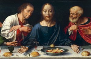 Das letzte Abendmahl, Christus zwischen Johannes und Petrus von Joos van Cleve
