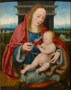 Die Jungfrau mit dem Christuskind beim Weintrinken von Joos van Cleve