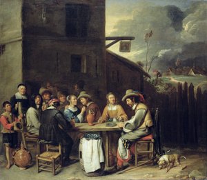 Gesellen, die vor einer Taverne zechen, 1640-50