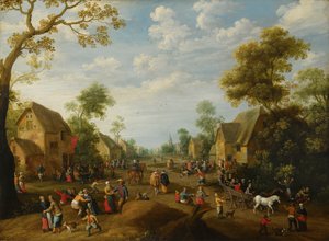 Ein Dorffest mit zahlreichen Bauern beim Feiern von Joost Cornelisz Droochsloot