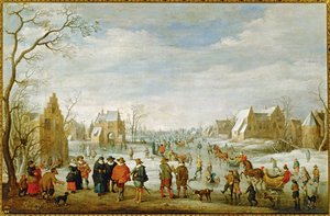 Winterlandschaft mit Schlittschuhläufern von Joost Cornelisz Droochsloot