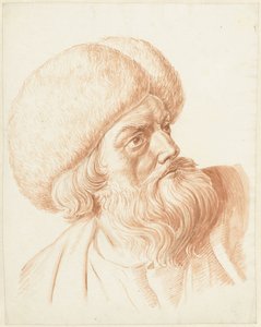 Kopf eines Mannes mit Pelzmütze