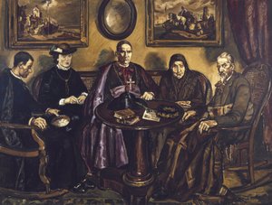 GUTIERREZ SOLANA, Jose (1886-1945). Der Besuch des Bischofs. 1926. (161 x 211 cm). Öl auf Leinwand. SPANIEN. MADRID (AUTONOME GEMEINSCHAFT). Madrid. Reina Sofia Kunstzentrum Nationalmuseum von Jose Gutierrez Solana