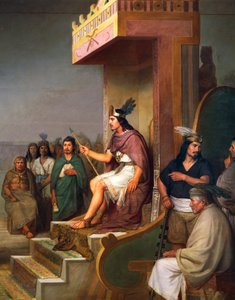 Der Kaiser auf dem Thron, Detail aus Entdeckung des Pulque, mesoamerikanisches alkoholisches Getränk, Öl auf Leinwand von Jose Maria Obregon (1832-1902) von José María Obregón