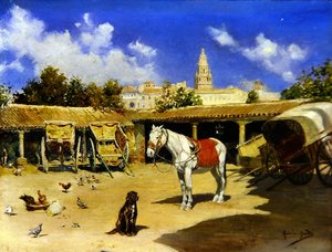 Ein Innenhof in Murcia mit Kathedralenturm