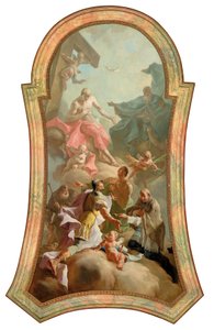 Die Heilige Dreifaltigkeit mit den Heiligen Rochus, Florian, Sebastian und Johannes von Nepomuk von Josef Ignaz Mildorfer