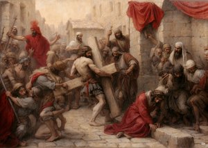Jesus trägt das Kreuz durch Jerusalem