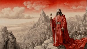 Jesus wurde vom Teufel auf einem Berg alle Reiche der Welt gezeigt - bete mich an