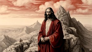 Jesus wurde vom Teufel auf einem Berg alle Reiche der Welt gezeigt - bete mich an