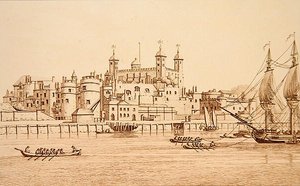 Südansicht des Tower of London, graviert von J.C. Stadler (fl.1780-1812)