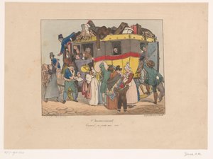 Passagiere versuchen, in einen vollen Omnibus zu steigen