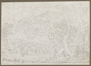 Der Grindelwald-Gletscher mit Jäger und Bauernmädchen im Vordergrund, ca. 1823 von Joseph Anton Koch