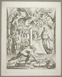 Der Kampf zwischen dem Teufel und dem heiligen Franziskus von Assisi um die Seele von Guido da Montefeltro, Tafel drei aus Darstellungen aus Dantes Hölle