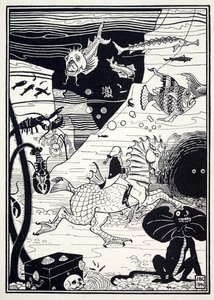 Es gab eine große Vielfalt an hohen, edlen Bäumen, beladen mit Meeresfrüchten wie Hummern, Krabben, Austern, aus Die erstaunlichen Abenteuer des Baron Münchhausen, veröffentlicht 1895 von Joseph Benwell Clark