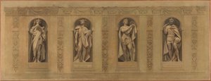 Skizze für die Kirche Saint-Paul-Saint-Louis: Robert der Fromme. Chlodwig. Ludwig der Heilige. Karl der Große, zwischen 1873 und 1875 von Joseph Blanc
