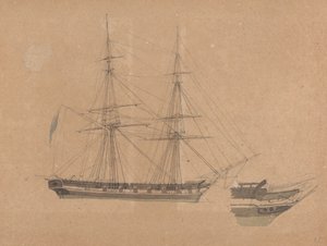 Seitenansicht einer einzelnen Brigg und Bug einer anderen von Joseph Cartwright