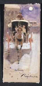 Weihnachtskarte mit einem Hansom Cab