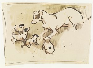 Foxterrier und Welpen von Joseph Crawhall