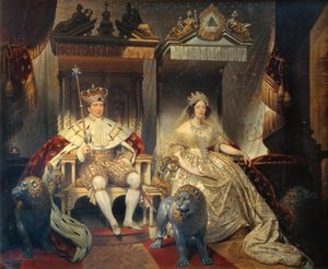 Christian VIII (1786-1848) und Königin Caroline Amalie (1796-1881) in Krönungsroben
