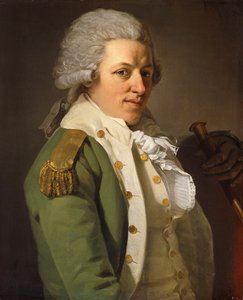 Porträt des Künstlers, Halbfigur, in einer grünen Jacke und mit einem Stock von Joseph Ducreux