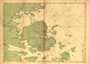 49.000. Relief durch Schraffuren dargestellt. Tiefen durch Lotungen gezeigt. Zeigt die Küste von Hancock County, Maine. Auch über die Website der Library of Congress als Rasterbild verfügbar. Tresor AACR2 von Joseph F. W. [Des Barres