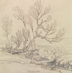 Fußgängerbrücke über einen Bach in der Nähe eines Weidenbaums von Joseph Farington