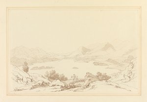 Gesamtansicht des Derwent Water Sees (Feder & Tinte mit Aquarell über Graphit auf gewobenem Papier)