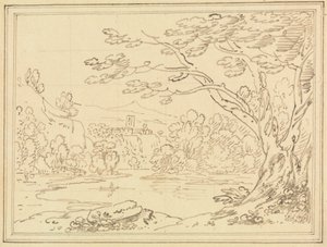 Landschaft mit Bäumen an einem See