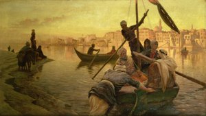 In Kairo: Die Fähre von der Insel Gazirie auf dem Nil oder Boulach, der Hafen von Kairo von Joseph Farquharson
