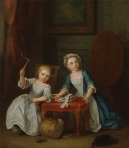Spielende Kinder, wahrscheinlich der Sohn des Künstlers Jacobus und die Tochter Maria Joanna Sophia von Joseph Francis Nollekens