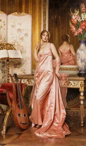 Eine elegante Dame in einem Innenraum