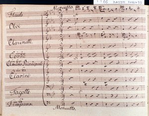 Erste Seite der Partitur des Menuetts in Sinfonie 66 in B-Dur von J. Haydn von Joseph Haydn