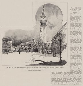 Der Fall des Campanile der St.-Markus-Kathedrale in Venedig am 14. Juli, der berühmte Turm, wie er zehn Jahrhunderte lang stand von Joseph Holland Tringham