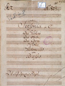 Erste Seite der Partitur der Symphonie in C von Pleyel