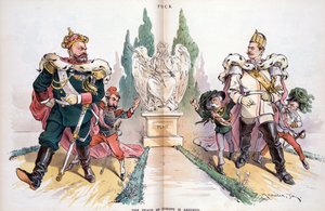 Alexander III, beschriftet "Russland", schaut auf Wilhelm II, beschriftet "Deutschland" von Joseph Keppler