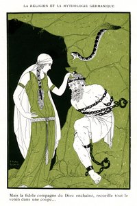 Nordische Mythologie: Lieder der Edda, isländische Legende (Chromolithographie)
