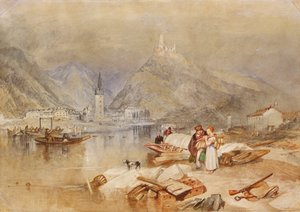Bernkastel an der Mosel mit den Ruinen von Landshut, ca. 1834