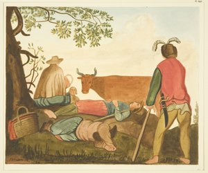 Guy, Earl of Warwick, und die Dun Cow, Kopien vom Originalgemälde von Joseph Manning