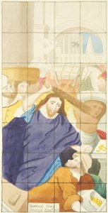 Buntglasfenster am Ostende des Südschiffs der Kathedrale von Bristol, das Käufer und Verkäufer im Tempel zeigt von Joseph Manning
