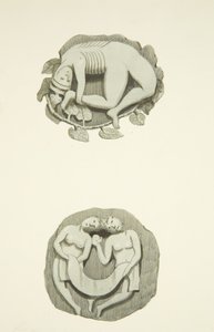 Zwei Gewölbesteine an der Decke beim Betreten der Nordtür der Kathedrale von Bristol
